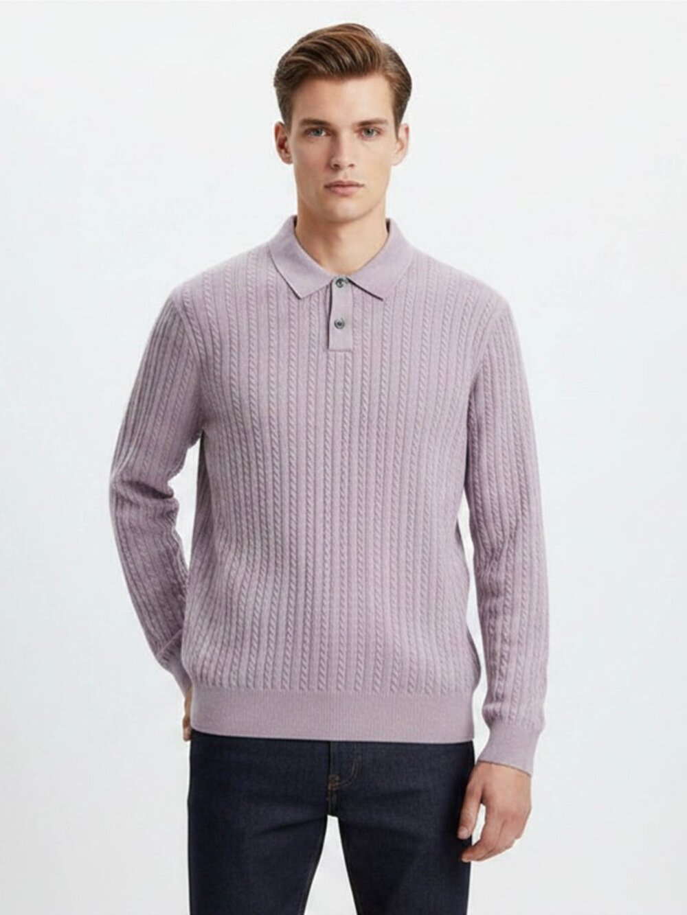 Tahari Mens Medium Wool Blend Sweater Polo Cable Knit Long Sleeve NWT Gray